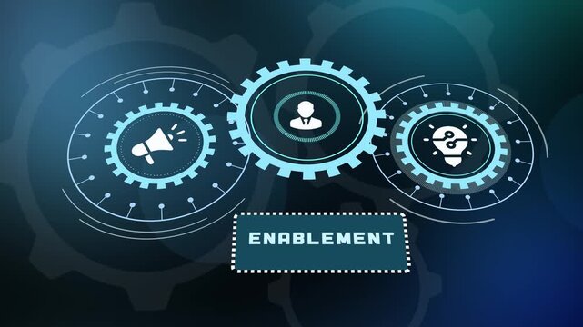 Abstract technological HUD background depicting operational enablement and digital capability building.