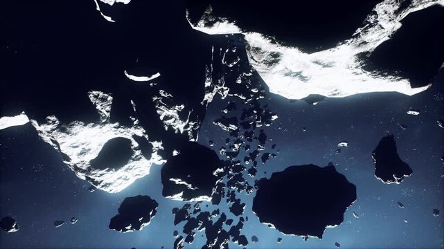 mysterious debris field suggesting ancient wreckage and hidden artifacts, weathered shards and cryptic marks among rock, moody lighting and sense