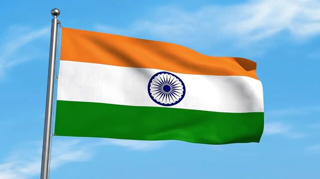 Looping animation of indian national flag waving proudly with clean sky copy space