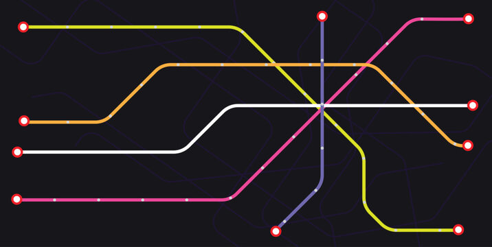 Metro Line or Subway colorful map design.