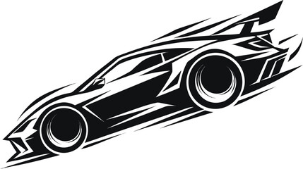 Racing car, sports car, vector illustration, black and white, speed, automotive design, graphic resource © SetuRani