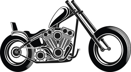Vector motorcycle illustration, black and white, chopper bike design, motorcycle engine © SetuRani