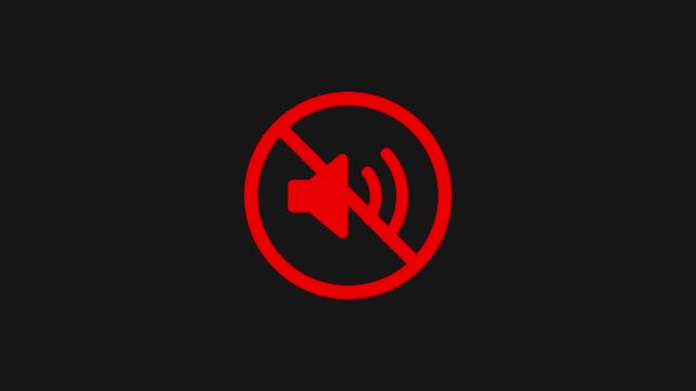 Muted audio icon appears and is crossed out on black background with subtle motion effects