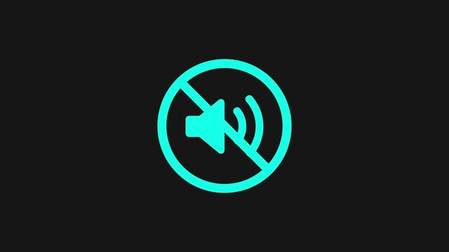 Mute icon animation showing volume symbol with prohibition sign appearing on dark background
