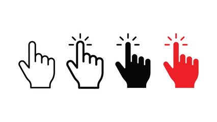 Fototapeta premium Set of hand cursor click icons in outline and solid styles for web interface design user interaction