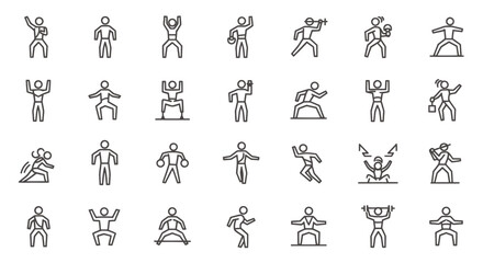 Fototapeta premium Diverse collection of stick figure people in multiple athletic and everyday poses.