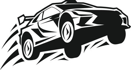 Vector sports car, racing car, speeding vehicle, black and white illustration © SetuRani