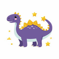 Naklejka premium Cute Purple Dinosaur with Yellow Spikes and Stars