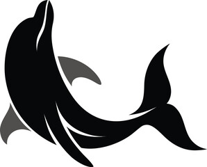 Black dolphin vector icon, swimming dolphin silhouette, marine mammal graphic © SetuRani