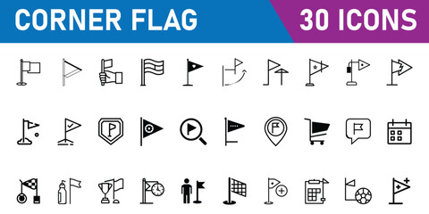 A set of 30 black and white corner flag icons © Vactor Design Pro