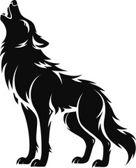 Obraz premium Howling Wolf, Black Silhouette, Animal Icon, Wildlife Graphic