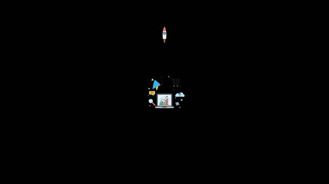Abstract digital glitch animation with colorful particle effects on black background