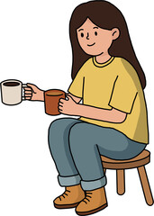 Fototapeta premium Woman sitting with a mug at night camping