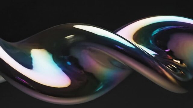 Iridescent liquid metal infinity shape on black background