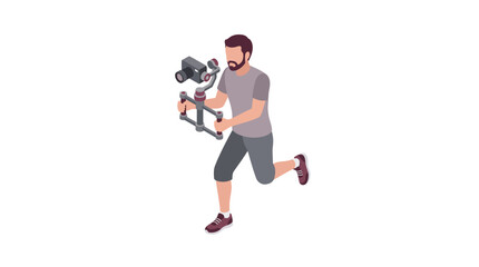 Obraz premium man running with handheld video camera equipment