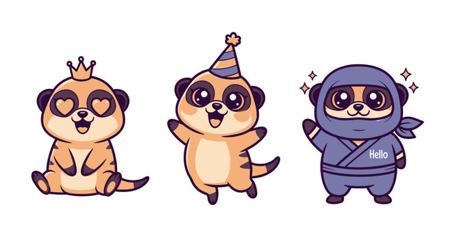 Cute Meerkats in Festive and Ninja Costumes.