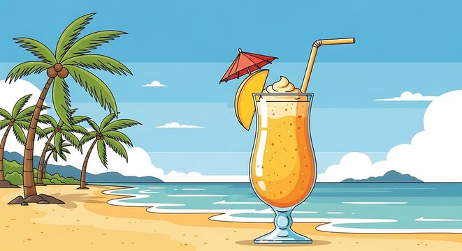 Tropical beach vacation with refreshing cocktail drink.