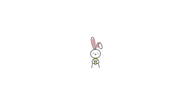 Cute animated rabbit character with pink ears hopping on white background in a playful loop
