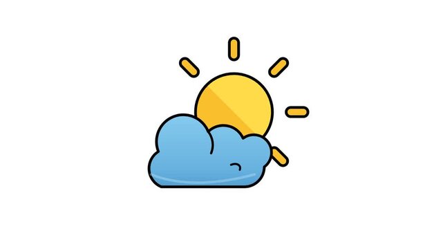 Cute cartoon cloud character smiling beside bright yellow sun on white background