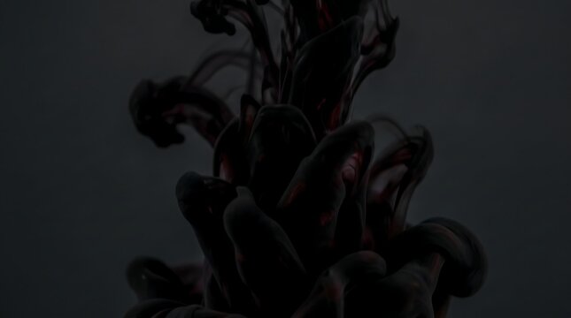 Close-up of a dark, abstract object with wavy tendrils against a dark background with a moody atmosphere.
