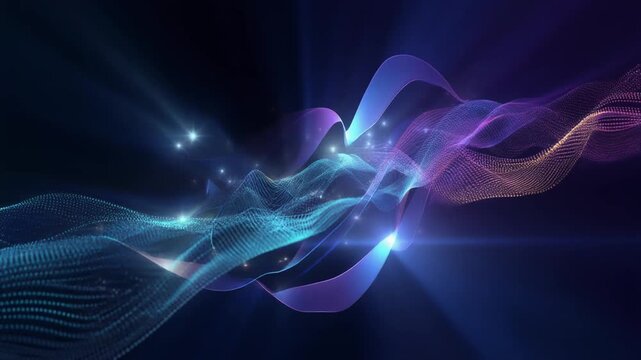 Abstract flowing waves of light and particles, a mesmerizing digital art creation with vibrant colors and ethereal glow