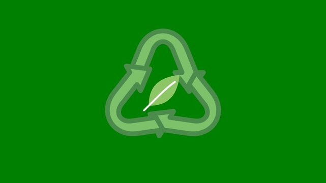 Eco friendly recycling symbol with leaf on green background for sustainability concepts