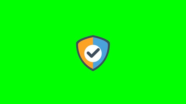 Green screen security shield icon with checkmark for digital safety and protection concept