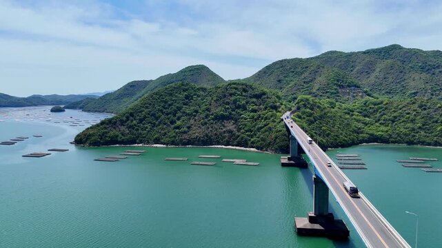 aerial 4K view of bridge in mountains in Japan 