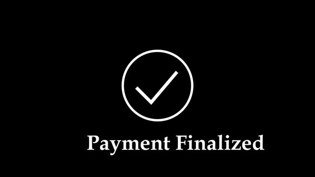 Minimalist payment finalized notification animation featuring a clean white checkmark on a solid black background, for e-commerce checkout, success confirmation and, digital transaction ui