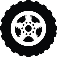 Off road car tire with alloy wheel silhouette icon vector illustration, monster truck big rubber tyre automotive graphic © Sanjina