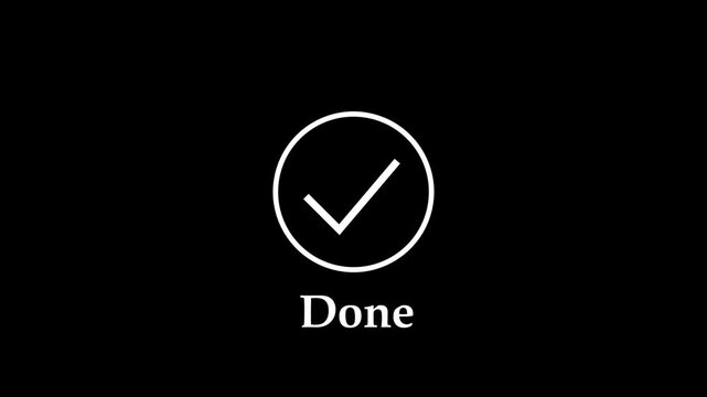 Minimalist animated checkmark with done text overlay, user interface task completion confirmation, success notifications, digital workflow efficiency, and modern web