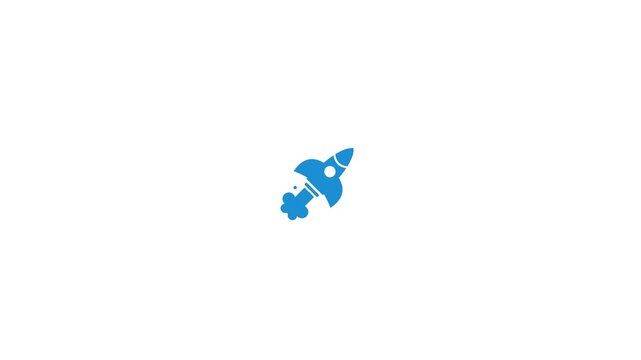 Minimalist blue rocket icon on white background
