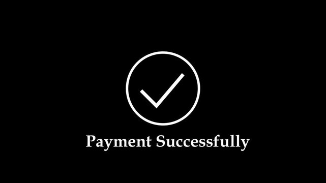 Animated payment successfully confirmation featuring a minimalist white checkmark inside a circular outline on a clean black background, for e-commerce transaction, completion and digital ui