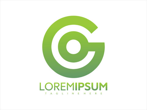 Gradient green vector logo design with large letter C and lorem ipsum text on white background for branding and advertising purposes with modern style and creative illustration elements.