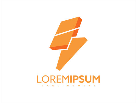 Orange vector graphic illustration of a lightning bolt logo with lorem ipsum text on a white background for business branding and design purposes with modern style