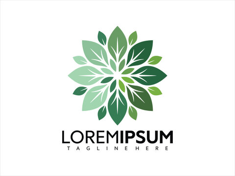 Green leafy logo design with lorem ipsum text on white background for branding and business use vector graphic illustration
