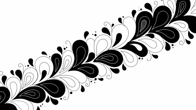 Black and white floral border design vector illustration swirling shapes teardrop shapes