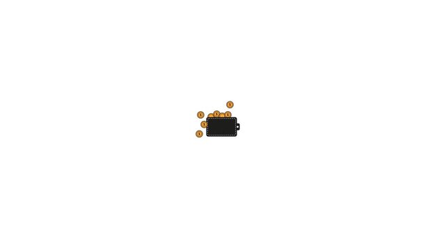 Simple 2 d animation of a cooking pan with popping food items and bubbles on white background