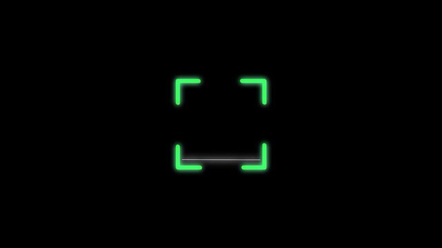 Glowing neon green digital target frame animation, representing auto-focus, cuber security scanning.4k video.