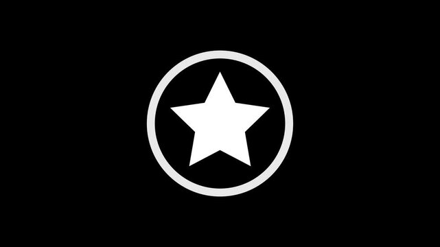 Clean white star icon enclosed in a circular badge, premium quality reward, bookmark, and top success on black background.