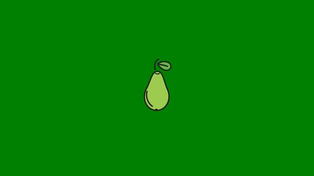Simple green pear illustration with stem on solid dark green background