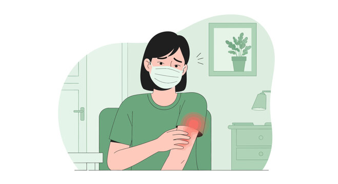 Young Woman with Face Mask Suffering from Allergy Symptoms, Skin Irritation