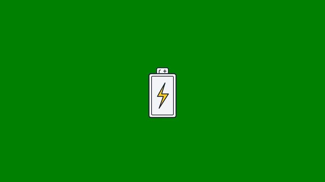Simple flat design battery icon with lightning bolt symbol on green background