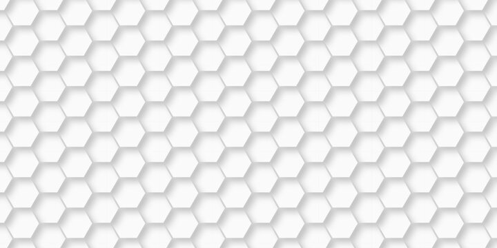 White hexagon bee cube element grid tiles emboss seamless pattern white paper texture futuristic business. vector honeycomb web banner texture background.