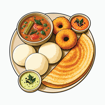 South Indian breakfast in vector illustration
