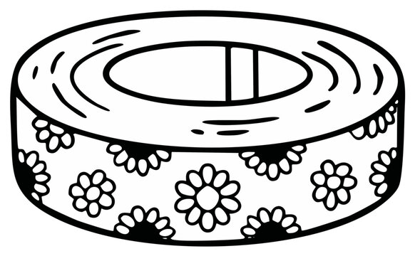 Doodle drawing of floral patterned tape roll