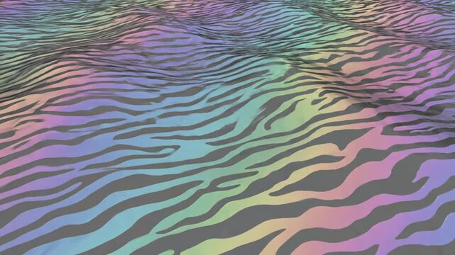 Iridescent zebra pattern on wavy holographic surface