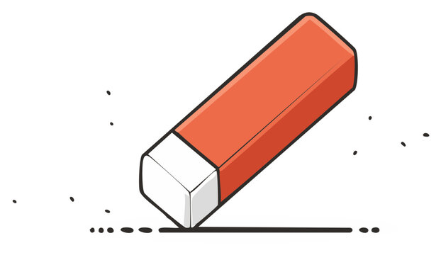 Illustration of a red eraser rubbing out a black line erasing pencil marks or errors with vector drawing