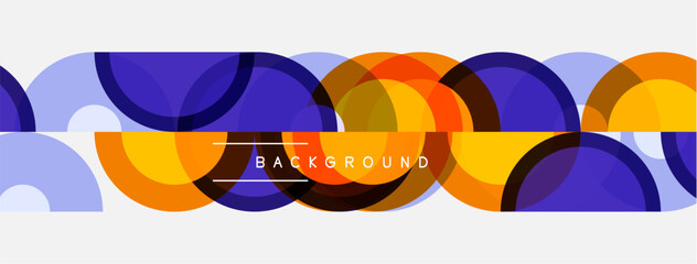 Obraz premium Abstract colorful circles overlap creating dynamic pattern. White space dominates image, text reads background. Modern design element.