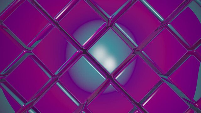Glossy purple square cubes moving in rhythmic digital animation pattern for abstract background motion video clip